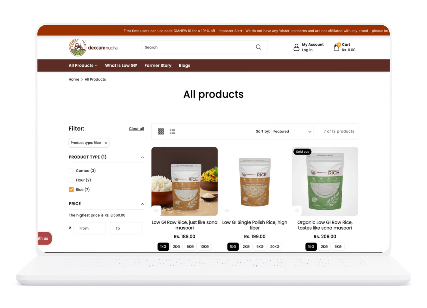 Deccan Mudra online store product listing for low GI rice