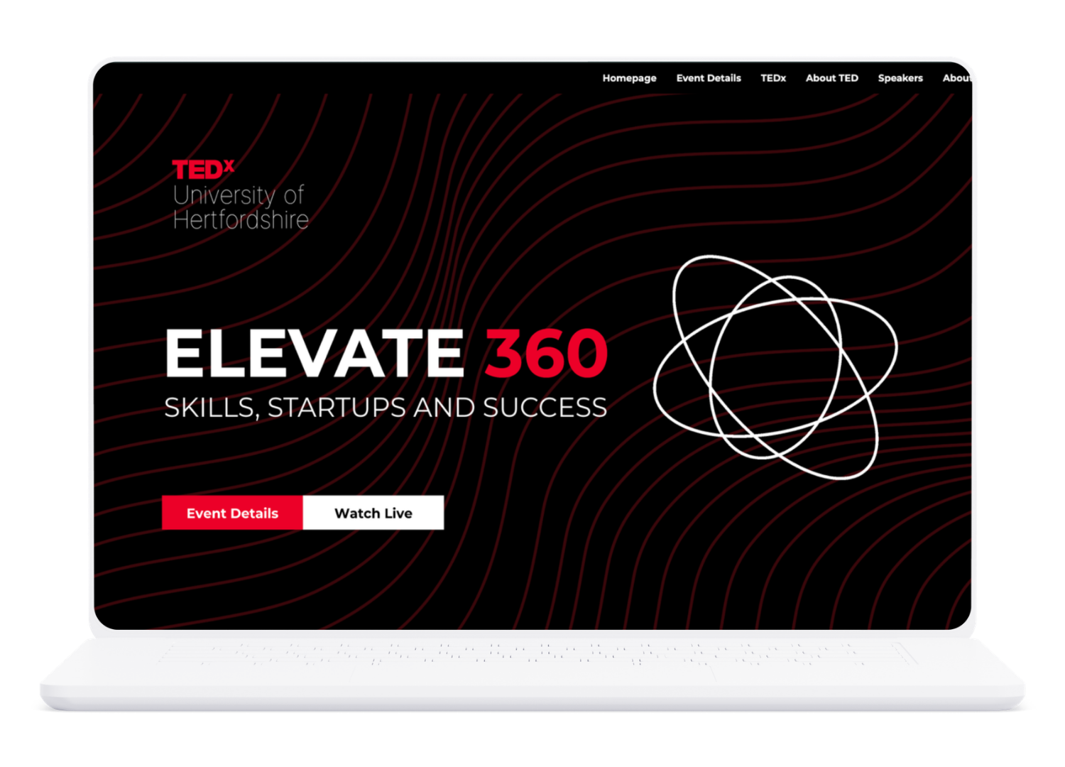 TEDxUniversityofHertfordshire website homepage for the Elevate 360 event